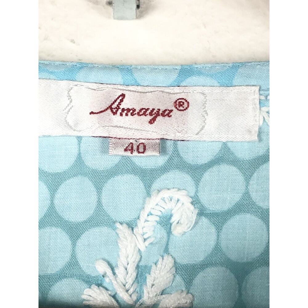 Amaya Textiles Size 40 (10) Blue White Floral Embroidered Kaftan Caftan Dress - Picture 7 of 12